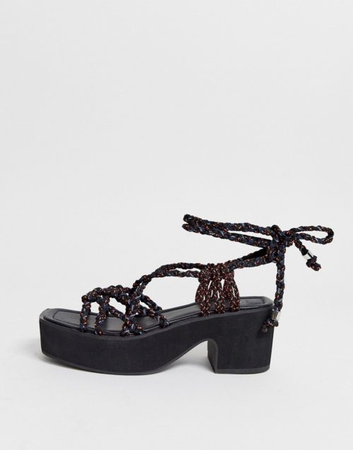 ASOS DESIGN Hendrix strappy mid-heeled sandals in black and multi
