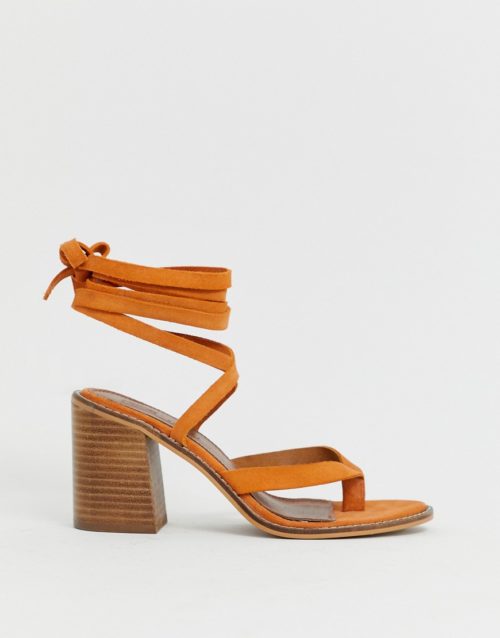 ASOS DESIGN Tropical suede tie leg sandals-Orange