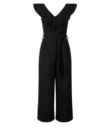 Black Frill Belted Wide Leg Jumpsuit New Look