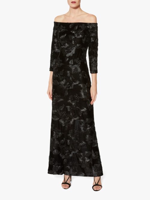 Gina Bacconi Karlotta Embroidered Velvet Maxi Dress, Black