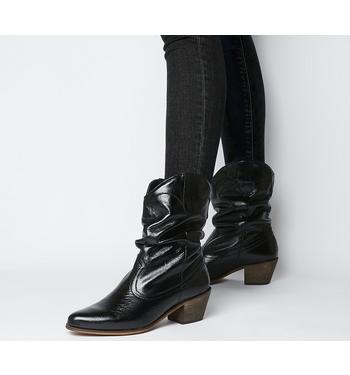 Office Across-ruched Western Boot SHINY BLACK LEATHER