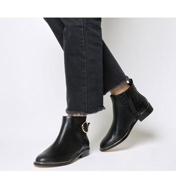 Office Alexander- Buckle Detail Boot BLACK WITH GOLD HARDWARE