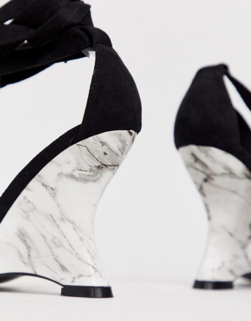 Simmi London Tina black marble wedge heeled sandals