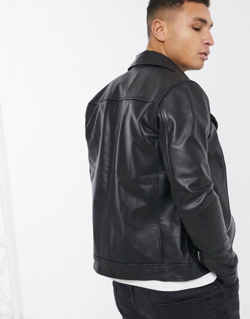 Soul Star leather jacket in black-Blue