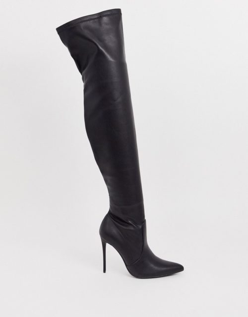Truffle Collection black PU stretch over the knee heeled boots