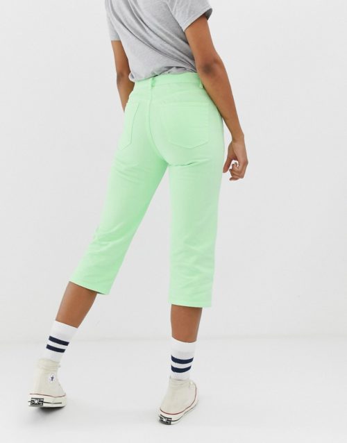 ASOS DESIGN Florence authentic straight leg cropped jeans in washed neon lime-Green