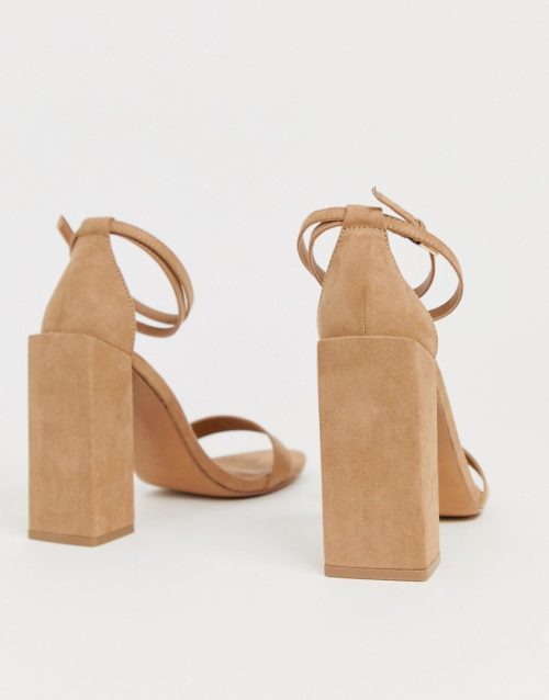 ASOS DESIGN Highlight barely there block heeled sandals in beige