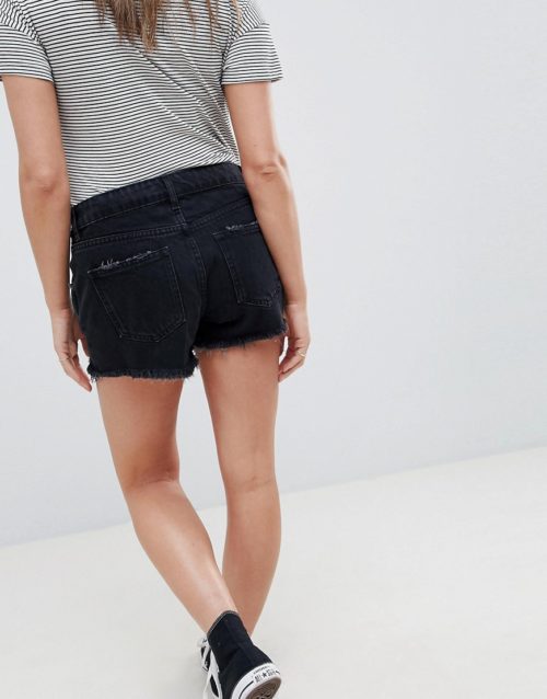 ASOS DESIGN Maternity Tall denim Alvey mid rise short with raw hem in washed black