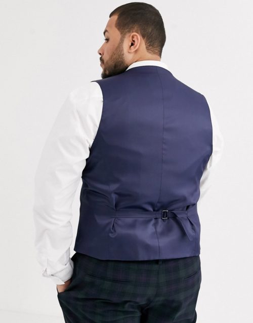 ASOS DESIGN Plus super skinny suit waistcoat in blackwatch tartan check in navy