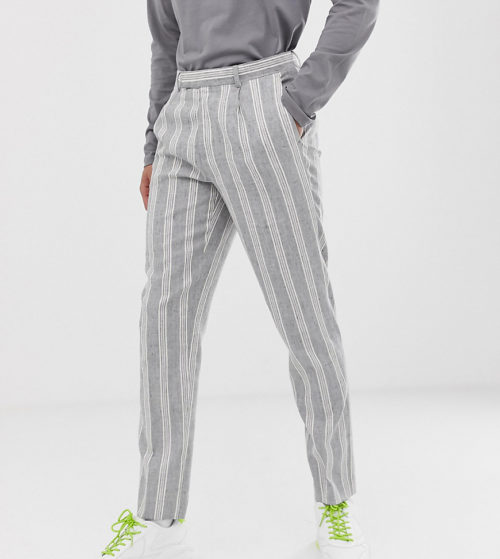 ASOS DESIGN Tall skinny crop smart trousers in grey linen stripe