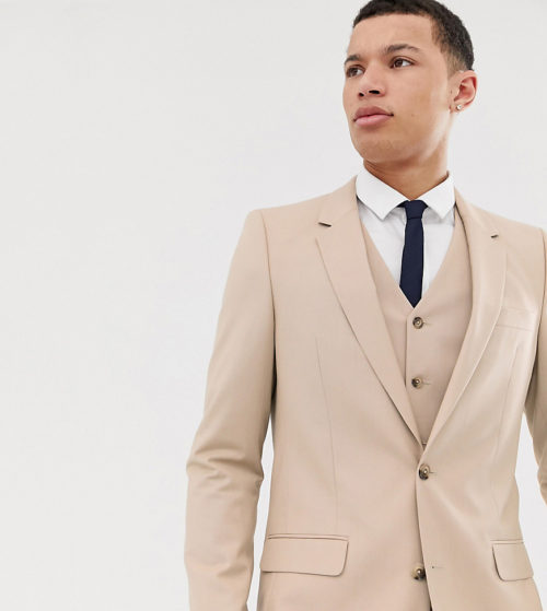 ASOS DESIGN Tall slim suit jacket in camel-Beige