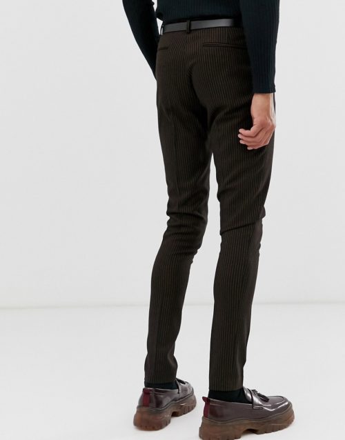 ASOS DESIGN Tall super skinny smart trousers in black with orange pin stripe