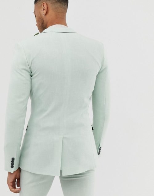 ASOS DESIGN Tall wedding super skinny suit jacket in green cross hatch
