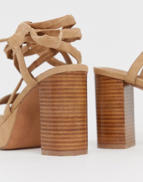 ASOS DESIGN Wide Fit Walker platform block heeled sandals-Beige
