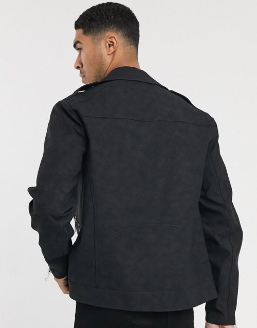 ASOS DESIGN biker jacket in black faux suede