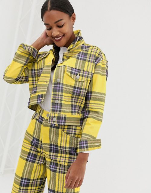 ASOS DESIGN co-ord jacket in yellow check-Multi