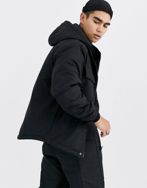 ASOS DESIGN co-ord puffer jacket in black with double zip fastening