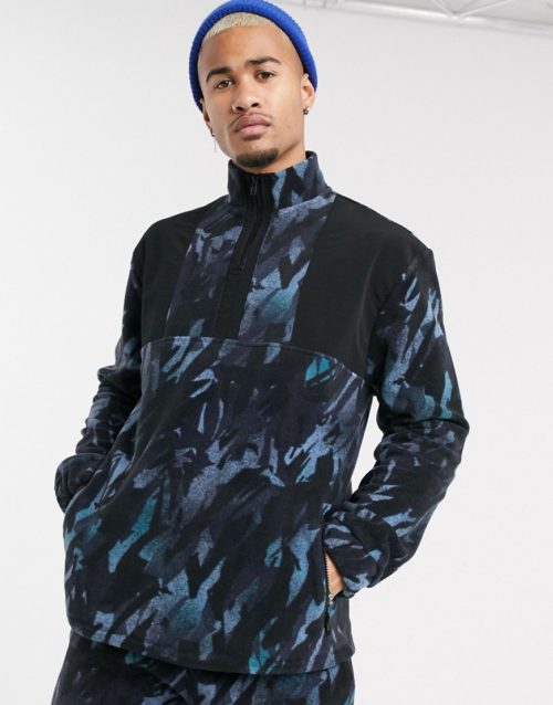 ASOS DESIGN co-ord sweatshirt with camo fleece and nylon panels-Blue
