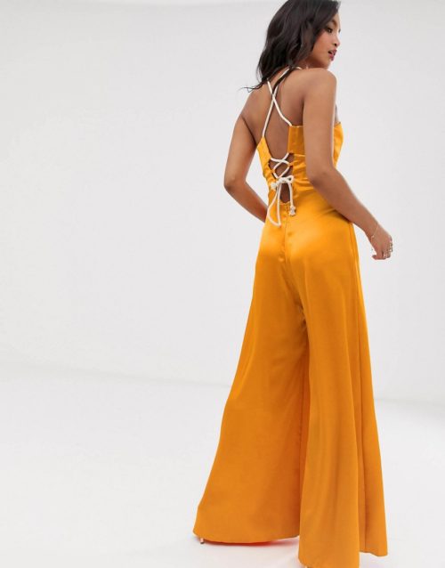 ASOS DESIGN jumpsuit with cut out and rope detail-Yellow