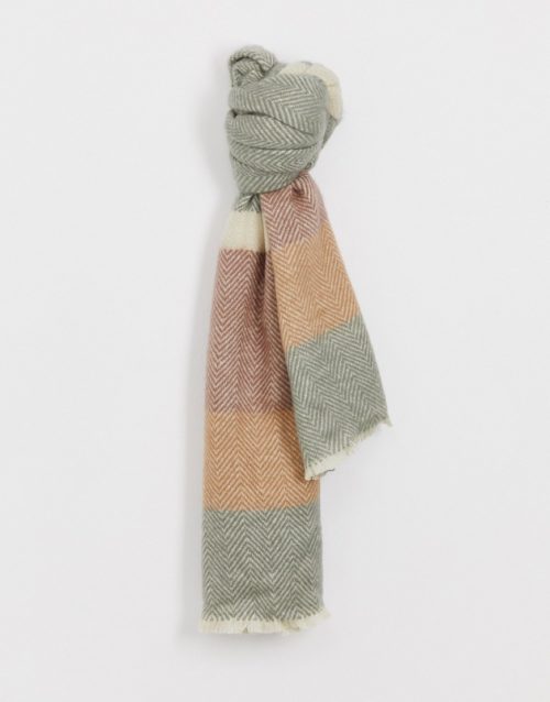 ASOS DESIGN long oversized herringbone scarf in pastel stripe-Grey
