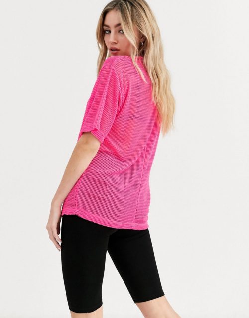 ASOS DESIGN oversized mesh t-shirt-Pink