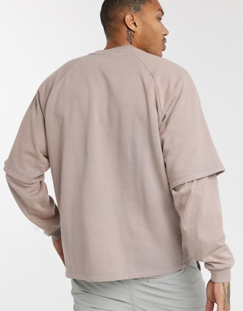 ASOS DESIGN oversized sweatshirt with double layer neck & sleeves in grey acid wash