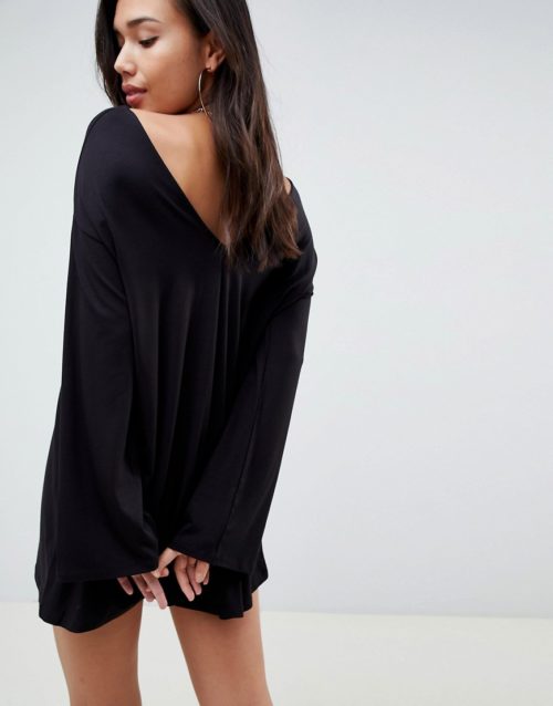 ASOS DESIGN swing playsuit with fluted sleeve-Black