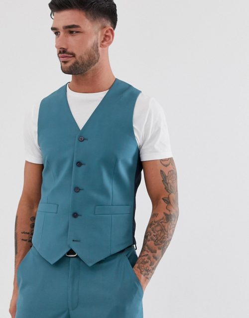 ASOS DESIGN wedding slim suit waistcoat in mid blue