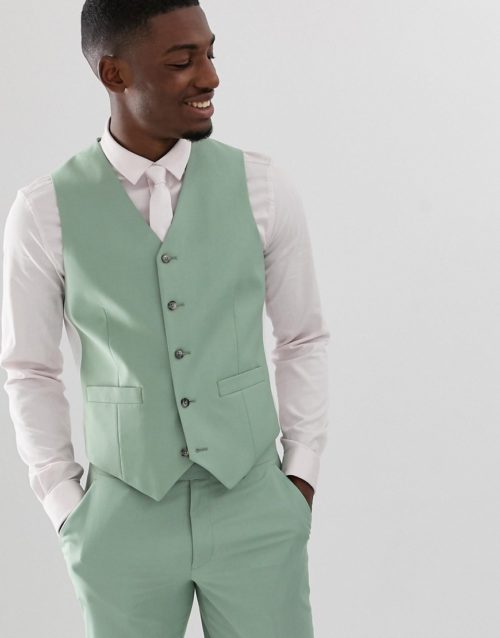 ASOS DESIGN wedding slim suit waistcoat in sage green