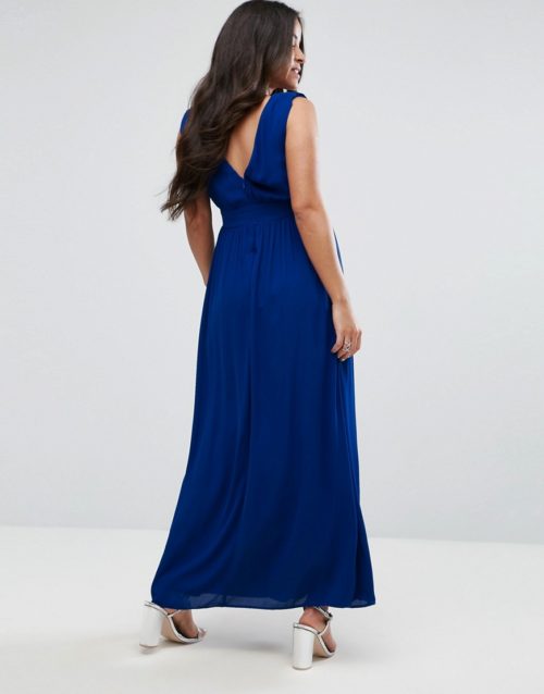 ASOS Maternity Embellished Waist Strap Back Maxi Dress-Blue