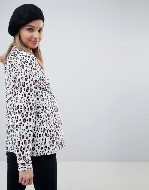 ASOS Maternity long sleeve Shirt in Abstract Animal-Multi