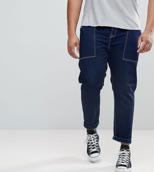 ASOS PLUS Tapered Jeans In Cotton-Blue