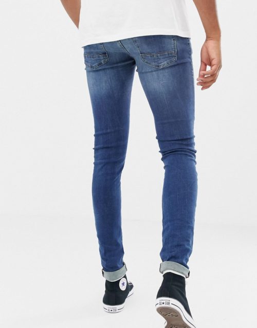 Blend distressed super skinny jeans in dark wash-Blue