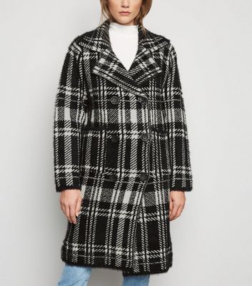 Blue Vanilla Black Check Double Breasted Cardigan New Look