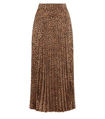Brown Leopard Print Pleated Midi Skirt New Look