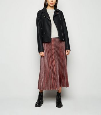 Burgundy Glitter Pleated Midi Skirt New Look