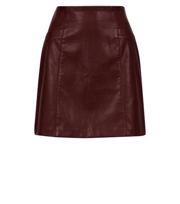 Burgundy Leather-Look Mini Skirt New Look