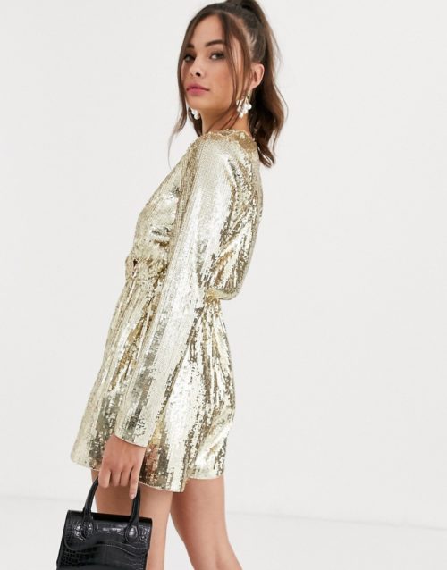 Collective The Label wrap sequin playsuit in gold