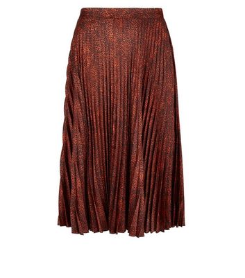 Curves Rust Leopard Print Pleated Midi Skirt New Look