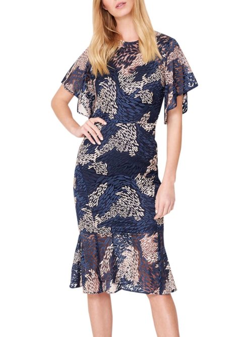 Damsel in a Dress Jamil Lace Fluted Sleeve Dress, Pink/Navy