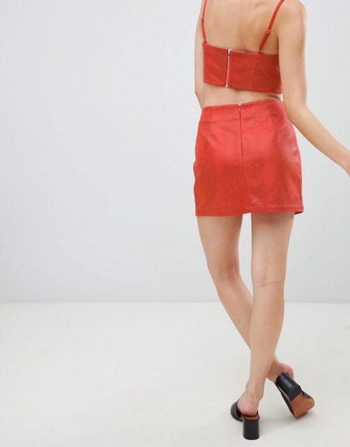 Emory Park mini skirt with lace up detail in faux snake co-ord-Red