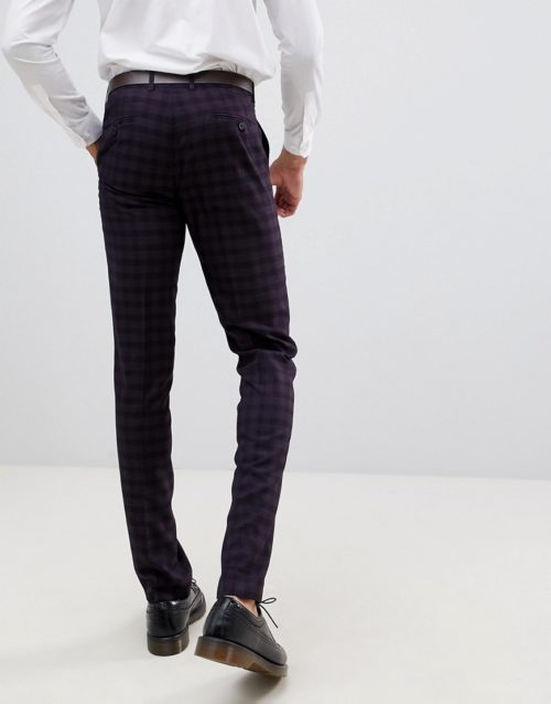 Farah Hurstleigh skinny fit check suit trousers in burgundy-Red