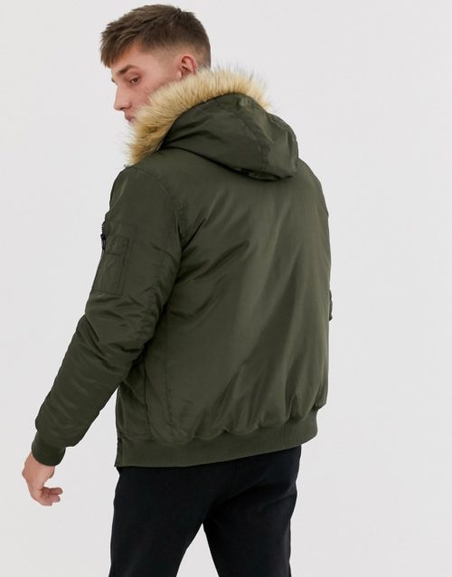 French Connection faux fur hood flight jacket-Green