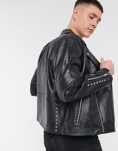 Heart & Dagger biker jacket with studs in faux leather-Black