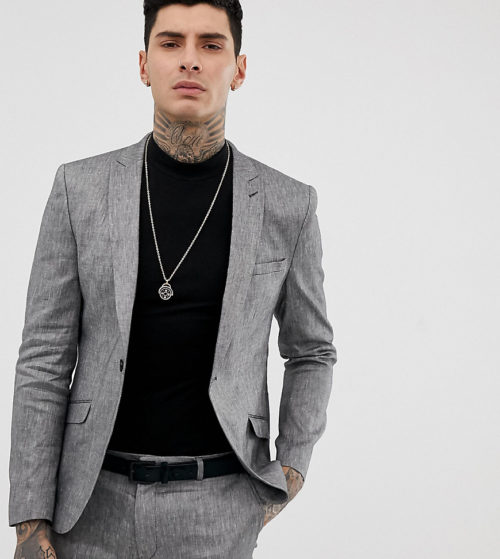 Heart & Dagger skinny fit suit jacket in grey linen mix