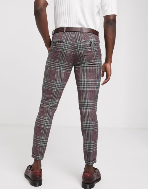 Jack & Jones Premium super slim suit trousers in wool check-Pink