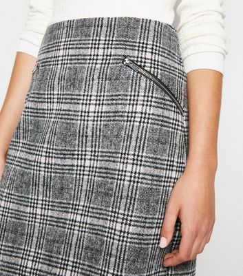 Light Grey Check Brushed Zip Mini Skirt New Look