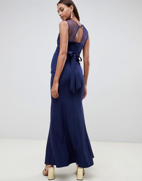 Little Mistress Maternity embellished neck pleated maxi dress in navy
