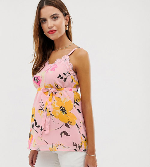 Mamalicious maternity floral printed lace cami top-Multi