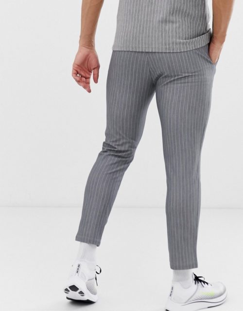 Mauvais cropped trousers in grey pinstripe